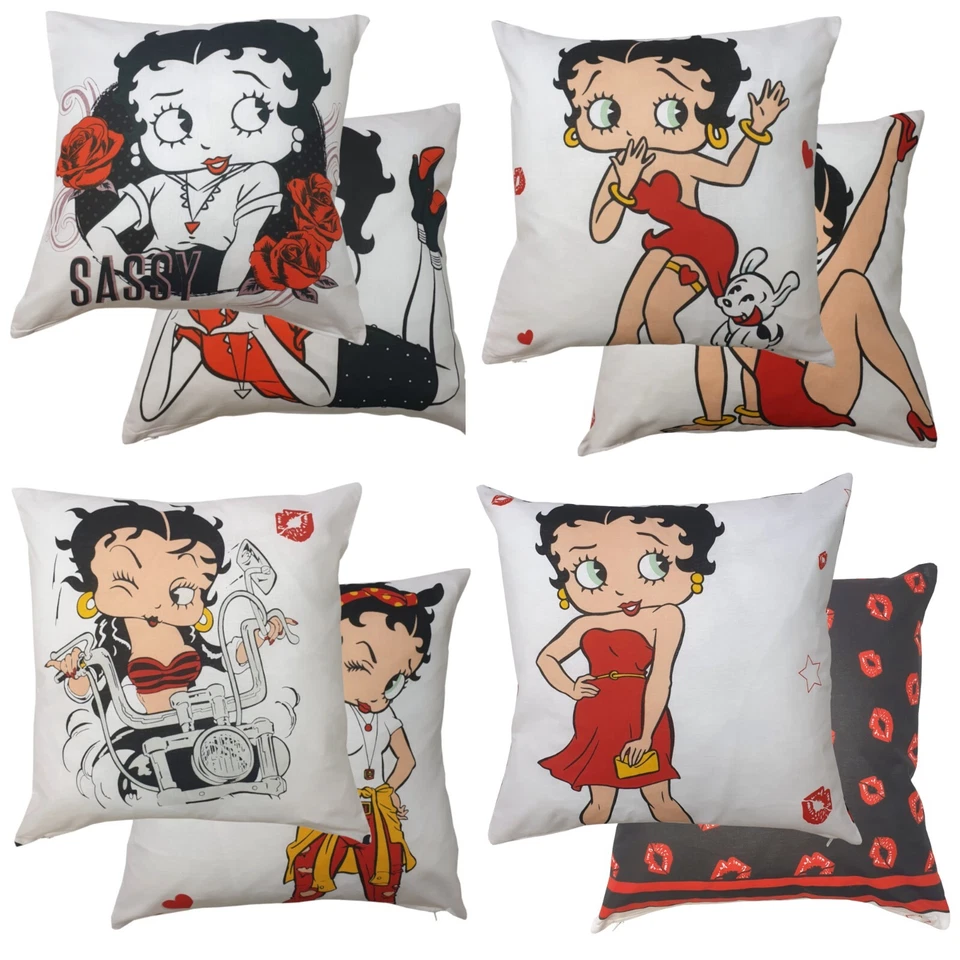 BETTY BOOP ERAS CUSHION COVERS DECORATIVE SCATTER DECOR RED BLACK RETRO POLKA - Image 1 of 1