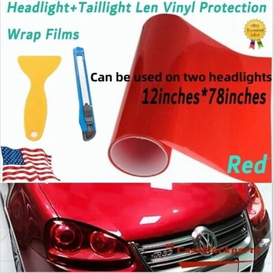 Fit for Headlight Film Transparent Red Lens Vinyl Protection Wrap12"x78" - Image 1 of 4