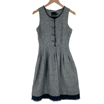 Vestido Cynthia Rowley Fit & Acampanado Mujer Talla 4 Gris Cuello Redondo Botón Cremallera Lateral Foto 1 de 4