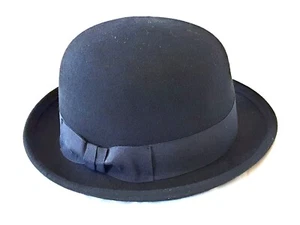 QUALITY BLACK BOWLER DERBY HAT 100% WOOL CRUSHABLE - Picture 1 of 3