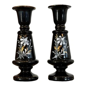 Antique Bristol Bohemian Black Amethyst Decorative Glass Vases - Picture 1 of 7