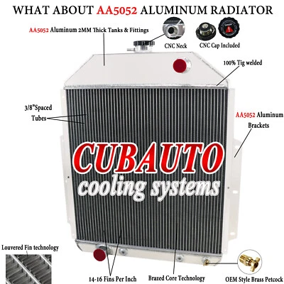 3-Row Aluminum Radiator Fit 1942-1952 Ford F Series F1 F2 F3 Pickup Truck V6 Gas Foto 1 de 4