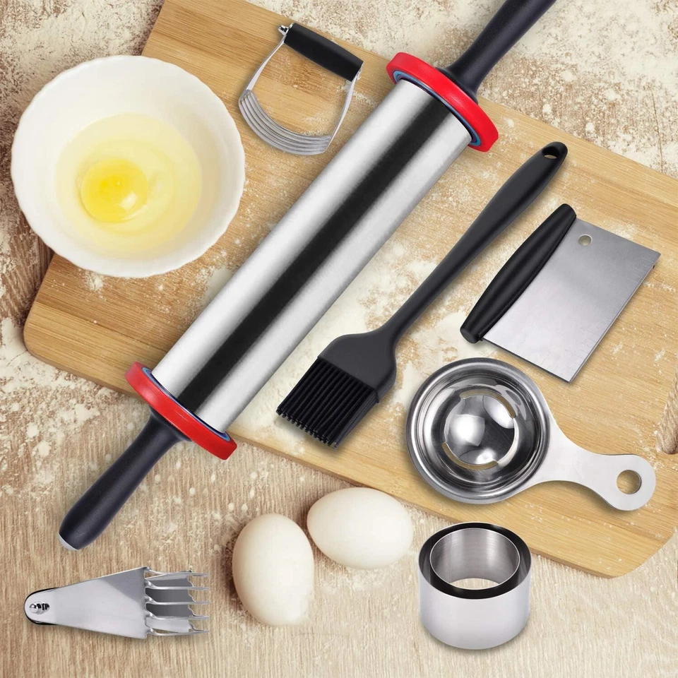 Pastry Cutter Rolling Pin Set-6PCS, Professional Stainless Steel Baking Tools - Image 1 of 4