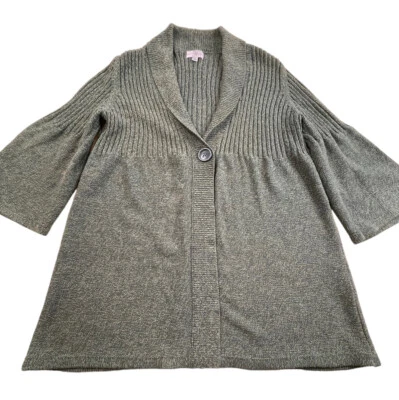 Suéter Studio Works verde feminino GG longo um botão mangas com cinto longas - Imagem 1 de 4