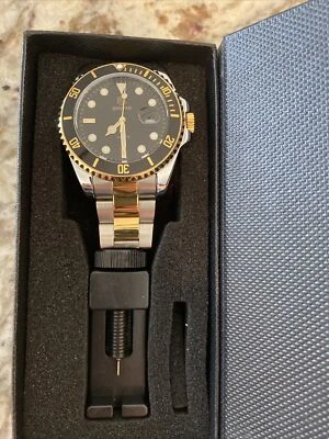 Relógio masculino de luxo Benyar prata com pulseira de ouro novo na caixa - Imagem 1 de 4