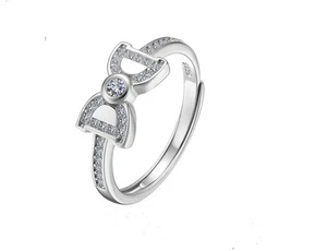 925 Sterling Silber Schleifenring - verstellbarer Zirkon offenes Band für Damen Mode - Bild 1 von 1