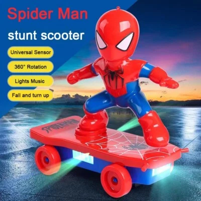 BRANDED Electric Spiderman Skateboard 360° Rotation Music With Light Toys Kids Gift New