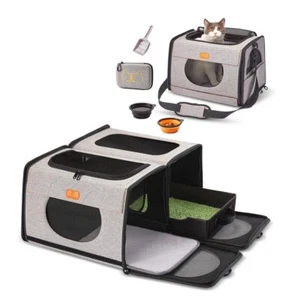 Porta Gatos Grande con Caja de Arena Bolsa de Viaje 2 en 1 para Coche Compartimentos Dobles - Imagen 1 de 7