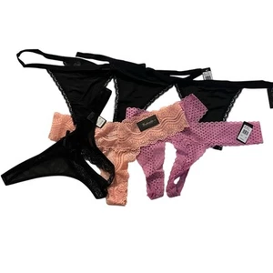 Frederick’s of Hollywood 7 Pack SZ 1X Thong & Crotchless Panties Black Pink NWT - Picture 1 of 14