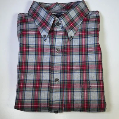 Club Room 男式 RegFit Randall 格子正装衬衫灰色/红色/白色 17.5 34-35 $60 — 第 1/4 张图片