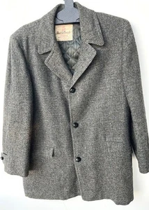 VTG Harris Tweed Handwoven 100% Pure Scottish Wool Gray Overcoat Made In USA - Picture 1 of 17