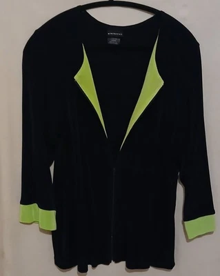 Citiknits QVC Full Zip Jacket A70375 Casual Travel Navy Blue Neon Green Large - Image 1 of 4