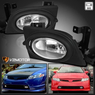 Fits 2006-2008 Honda Civic 4Dr Clear Fog Lights Bumper Lamps+Switch+Wirings Foto 1 de 4