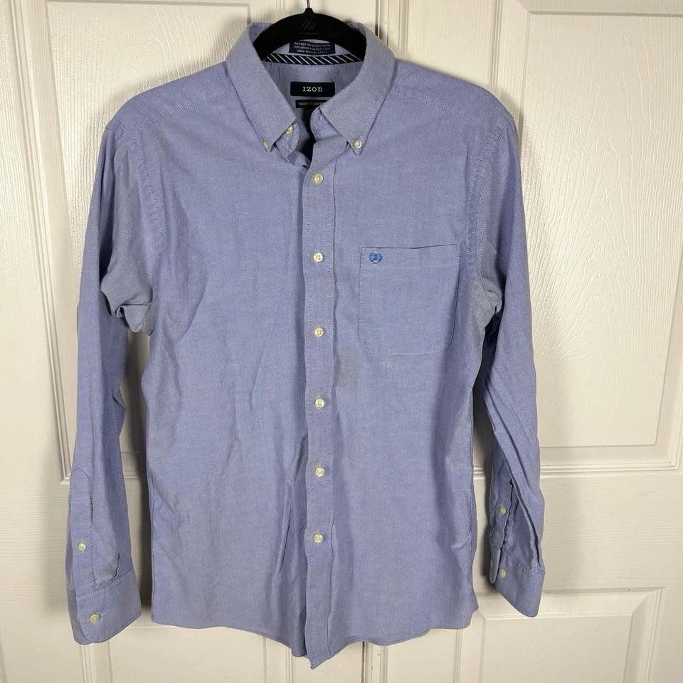 Vintage Izod Varsity Oxford Button Down Shirt Blue Men's Size Medium 15.5 32-33 - Image 1 of 4