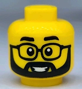 NEU LEGO® gelbe Minifigur Kopf schwarze Augenbrauen Brille und Vollbart Teil - Bild 1 von 1