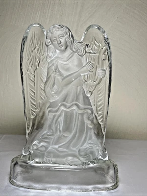 Ángel de cristal de plomo esmerilado transparente con arpa candelabro votivo Navidad Foto 1 de 3