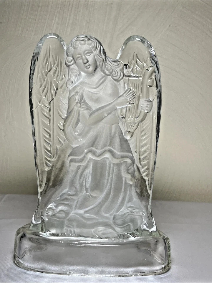 Ángel de cristal de plomo esmerilado transparente con arpa candelabro votivo Navidad Foto 1 de 3