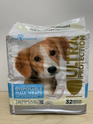 Paw Inspired 一次性中号男性狗尿布腰围 18 英寸 - 23.5 英寸缺失 32 件 1 件 — 第 1/4 张图片