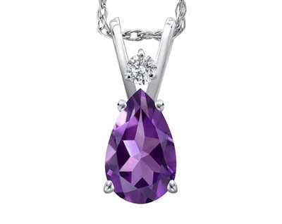 925 Sterlingsilber 0.83 Karat Birne Schnitt Amethyst Und Weiß Topas Träne Pendel - Bild 1 von 4
