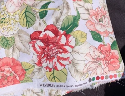 Waverly Inspirations Screen Print Dark Floral Remnant 4.75 Yards New Fabric - Image 1 of 4