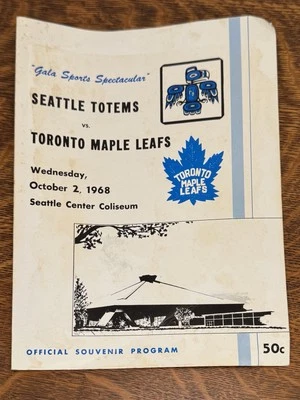 1968 NHL Toronto Maple Leafs VS Seattle Totems Program Hockey Club Vintage - Image 1 of 4