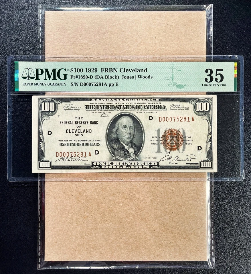 Fr. 1890-D 1929 $100 Federal Reserve Bank Note CLEVELAND PMG 35 - VF - Image 1 of 2