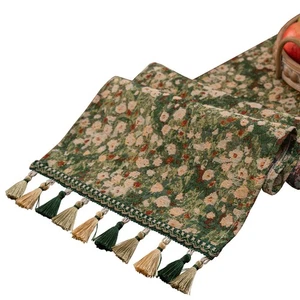 Floral Jacquard Blume Tischläufer mit Fransen Botanisch Beistell Tischläufer Fo... - Bild 1 von 8