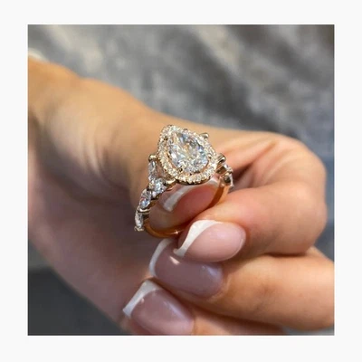 Diamond Pear Ring IGI Certified Halo VS1 F 2.4 Carat Lab Created 18K Rose Gold - Image 1 of 4