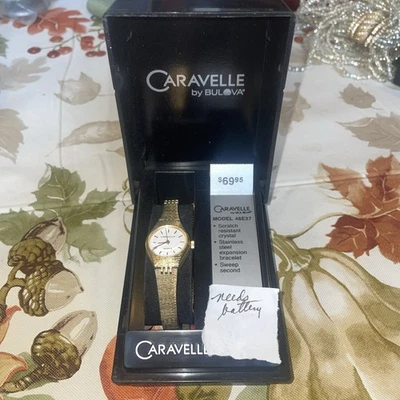 Vintage Bulova Caravelle Gold Tone Ladies Watch 48e37 New In Box Needs Battery - Image 1 of 4
