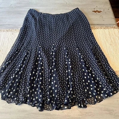 全新带标签 Charter Club 戛纳蓝色白色圆点丝绸透明内衬中裙 16W — 第 1/4 张图片