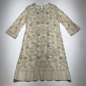 Womens Cover-Up Dress Ivory Crochet Cottage Regency Wedding 3/4 Sleeve L/XL** - Picture 1 of 10