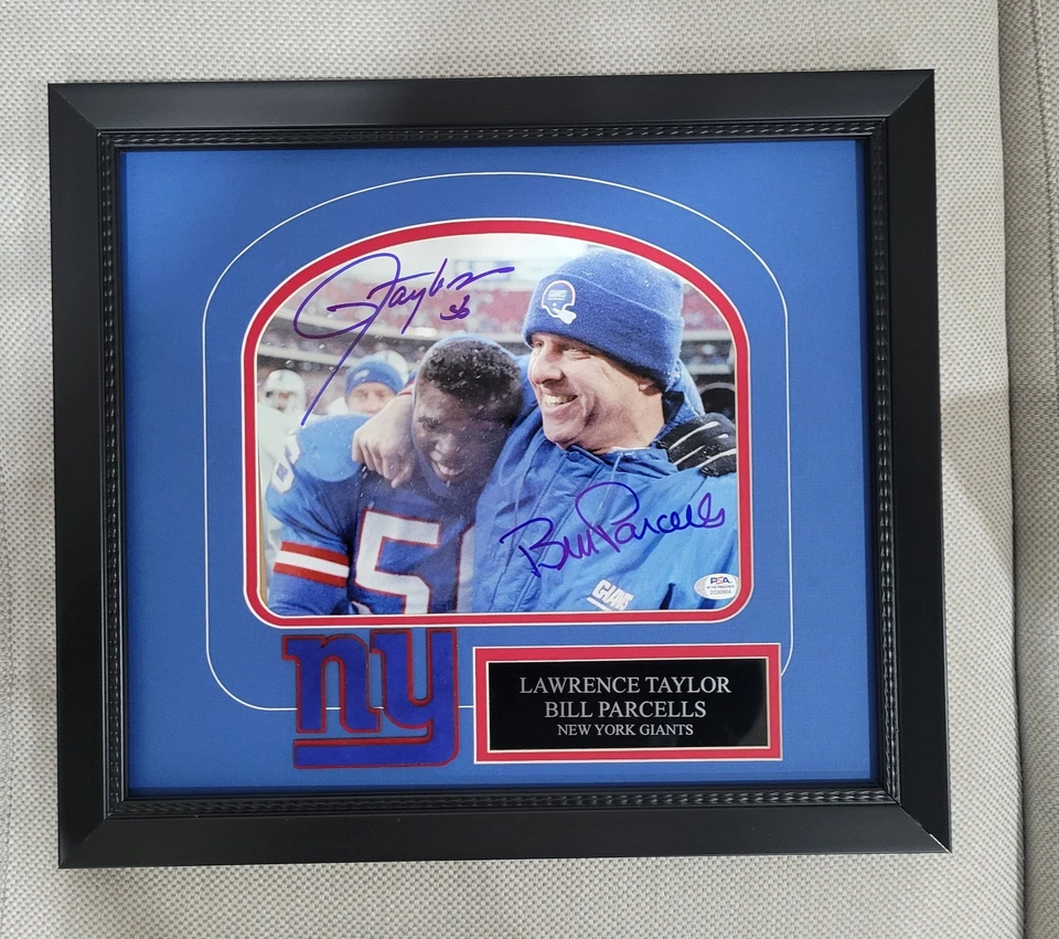 Lawrence Taylor Bill Parcells SIGNED 8x10 Framed Photo Giants PSA DNA COA 13x15  - Image 1 of 3