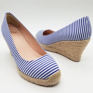 J.Crew Sevilla Espadrille Wedges blau gestreift 7 Jute Plateau Küste Maritim - Bild 1 von 16