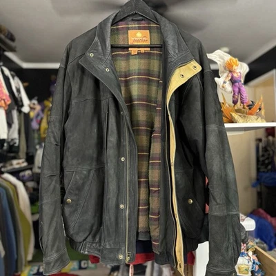 Vintage The Territory Ahead Suede Leather Plaid-Lined Jacket Button Flap Zip XL - Image 1 of 4