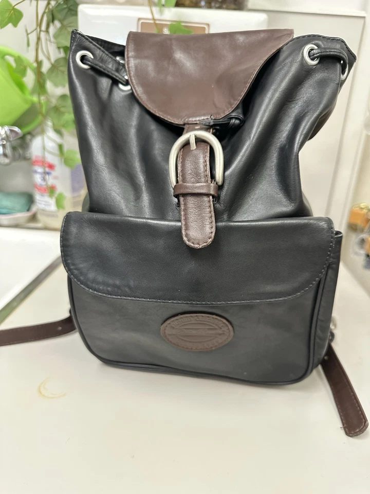 Mochila de cuero Eddie Bauer vintage - negra/marrón - hecha en Tailandia Foto 1 de 4