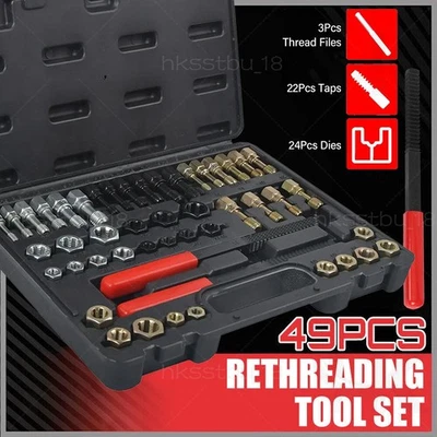 49PC Thread Repair Chaser Kit UNC UNF Metric Thread Restorer Tap and Die Tool - Image 1 of 4