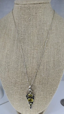 Colar bisel vintage prata esterlina V pedra preciosa limão amarelo 18" - Imagem 1 de 4