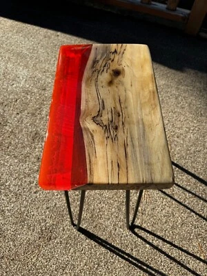 RIVER TABLE-Spalted Maple with Crimson Red Epoxy - Image 1 of 4