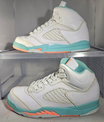 Nike Air Jordan Retro 5 White Crimson Pulse Aqua da ragazzo taglia 2 5 anni