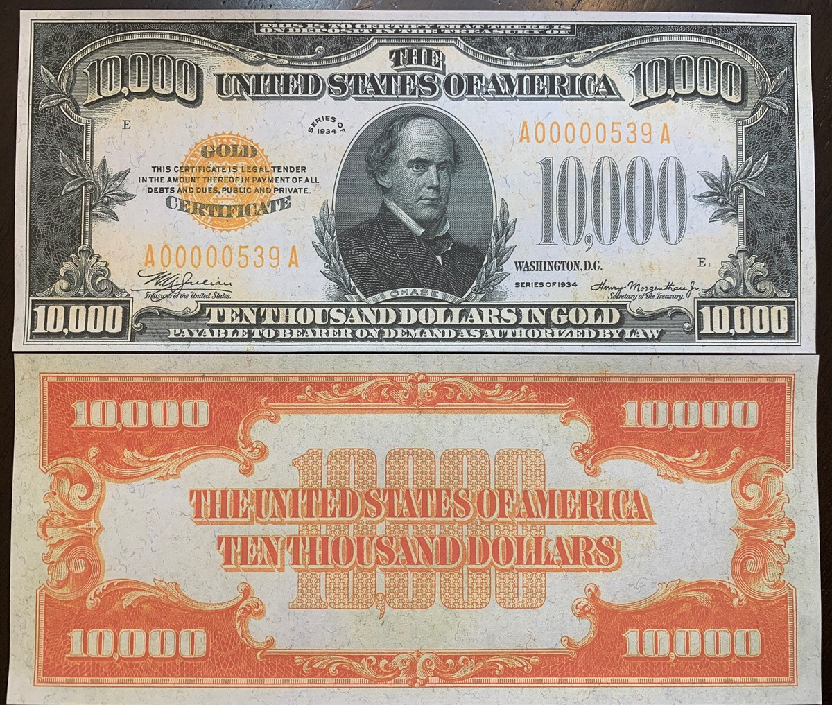 $10000 Denomination Replica & Reproduction US Paper Money