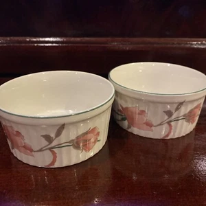 Mikasa Ultra Ceram Bake & Serve Silk Flowers Japan Small Bowl Ramekin Set Of 2 - Picture 1 of 3