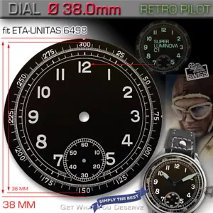 QUADRANTE PER MOVIMENTO ETA UNITAS 6498, RETRO PILOT con TACHIMETRO, CL1 SUPERLUMINOVA - Foto 1 di 2