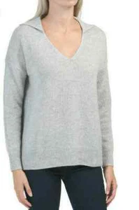 NWT Rachel Zoe Johnny Collared Cashmere True Flint Heather Sweater sz S; M;L;XL - Picture 1 of 20