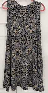 🌟 TAHARI WOMEN’S SIZE L FIT & FLARE SLEEVELESS DRESS – BLACK GOLD PAISLEY MIDI - Picture 1 of 6