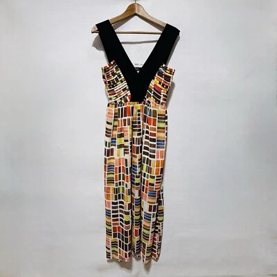 Dear Creatures Cross My Heart Paint Chips Abstract V-Neck Maxi MOD Boho Dress S - Image 1 of 4