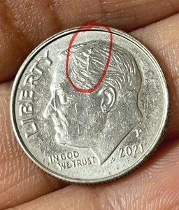 2021 P US Roosevelt Dime Liver Hair Error Liberty In God Trust We Trust - Picture 1 of 9