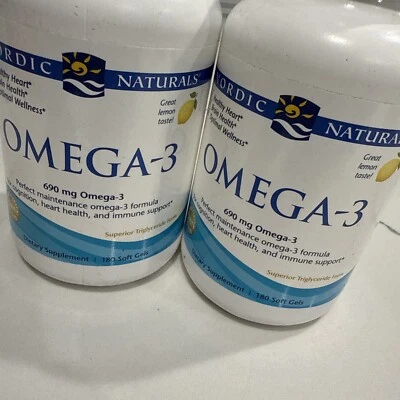 2 geles blandos de aceite de pescado purificado Omega 3 Nordic Naturals 690 mg - 180 quilates caducidad 24/09 Foto 1 de 2