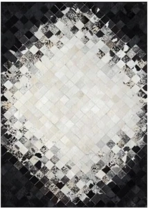 Hand Woven Natural Cowhide Hair on Patch Work Leather Modern Carpet Room Sizes. - Picture 1 of 6