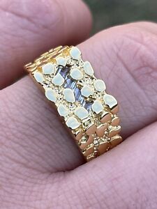 14k Gold Plated REAL Solid 925 Sterling Silver Nugget Ring Baguette CZ