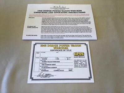 Danbury Mint 1946 道奇 Power Wagon Wrecker 标题 仅限文书工作 1:24 — 第 1/4 张图片